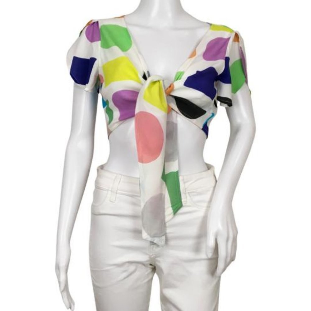 NWT Desigual Women's Top Blouse Short Sleeve White Multicolor Sz M